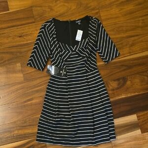 bebe Black and White Striped Midi Dress